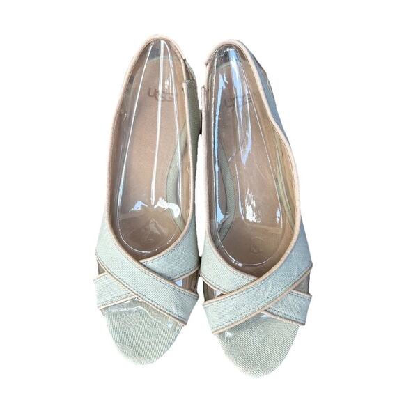 Ugg Hazel Cream Denim Slingback Wedge Heel Size 7 Women’s Peep Toe - Picture 3 of 7